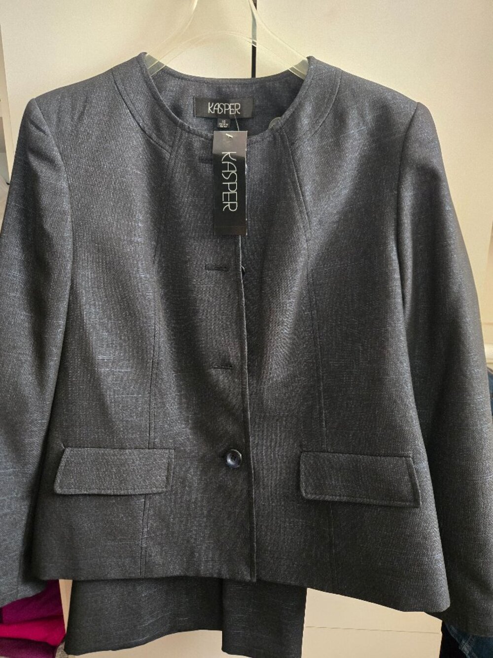 NWT KASPER Women's 2 pc Jacket/Skirt Suit - Two tone black/blue - Size 16